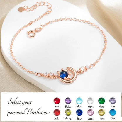 Crescent Moon Sun Star Anklet, Custom Birthstone Anklet |Personalized ankle bracelets