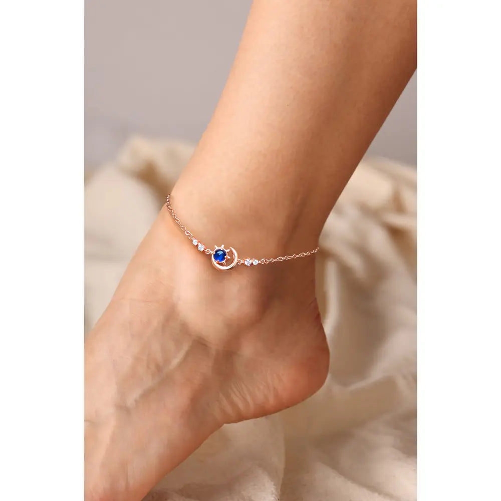 Crescent Moon Sun Star Anklet, Custom Birthstone Anklet |Personalized ankle bracelets