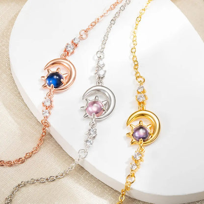 Crescent Moon Sun Star Anklet, Custom Birthstone Anklet |Personalized ankle bracelets