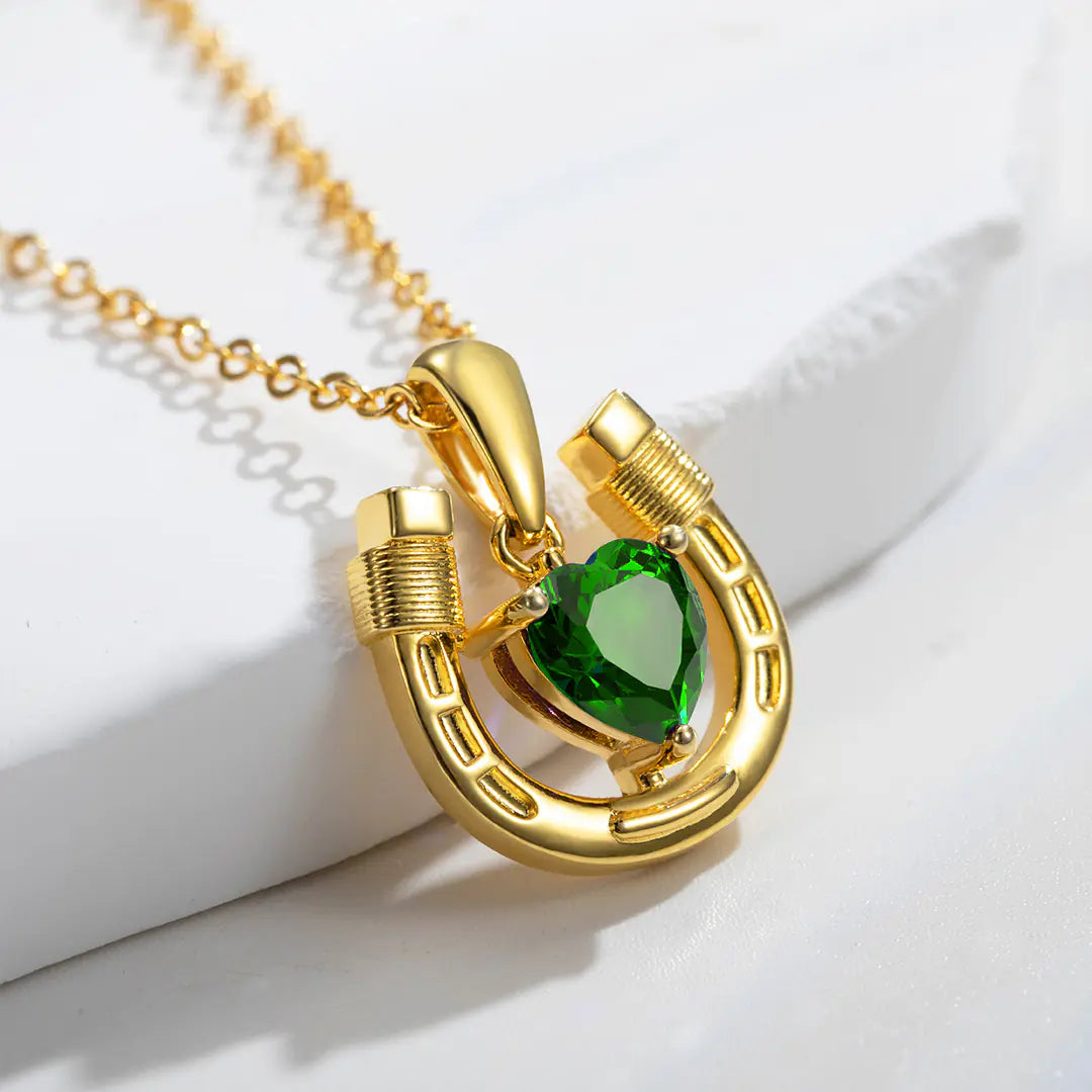 Personalized Heart Birthstone Horseshoe Necklace | 925 Sterling Silver Love & Lucky Necklace
