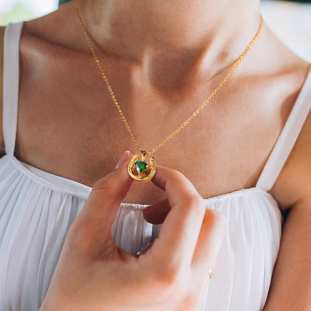 Personalized Heart Birthstone Horseshoe Necklace | 925 Sterling Silver Love & Lucky Necklace