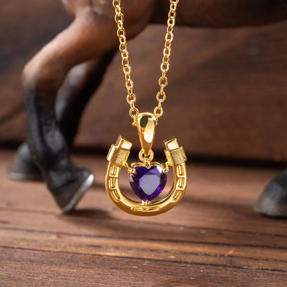 Personalized Heart Birthstone Horseshoe Necklace | 925 Sterling Silver Love & Lucky Necklace