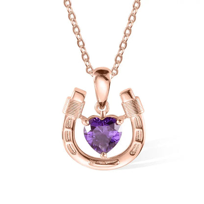 Personalized Heart Birthstone Horseshoe Necklace | 925 Sterling Silver Love & Lucky Necklace