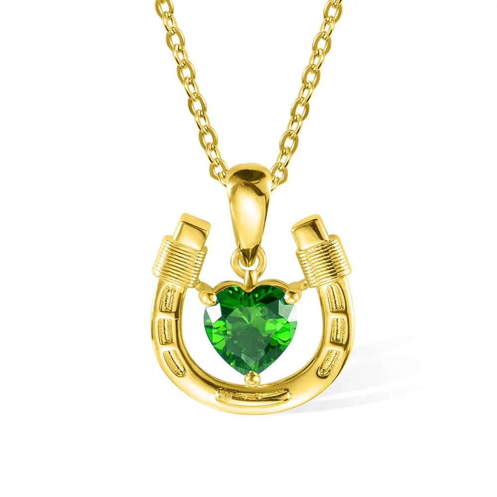 Personalized Heart Birthstone Horseshoe Necklace | 925 Sterling Silver Love & Lucky Necklace