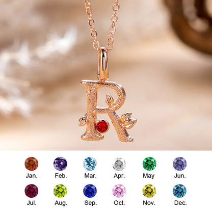 Custom Leaves Initial and Birthstone necklace | Birthday/Christmas/Anniversary Gift