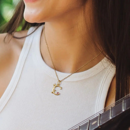 Custom Leaves Initial and Birthstone necklace | Birthday/Christmas/Anniversary Gift