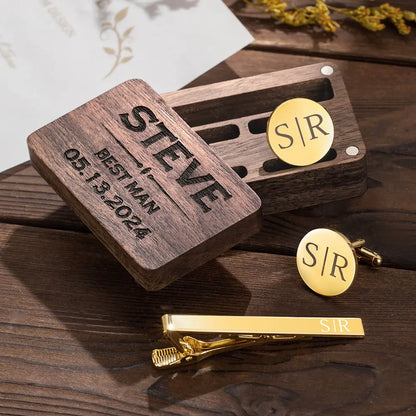Custom Tie Clip and Cufflink Set for Men|initialed cufflinks