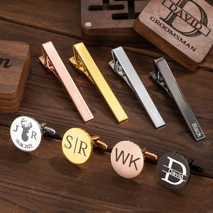Custom Tie Clip and Cufflink Set for Men|initialed cufflinks