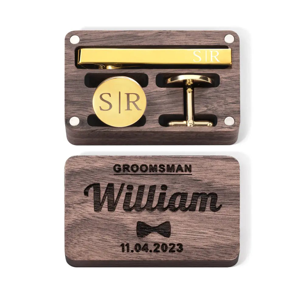 Custom Tie Clip and Cufflink Set for Men|initialed cufflinks