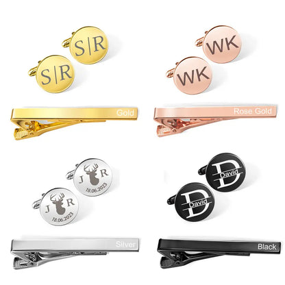 Custom Tie Clip and Cufflink Set for Men|initialed cufflinks