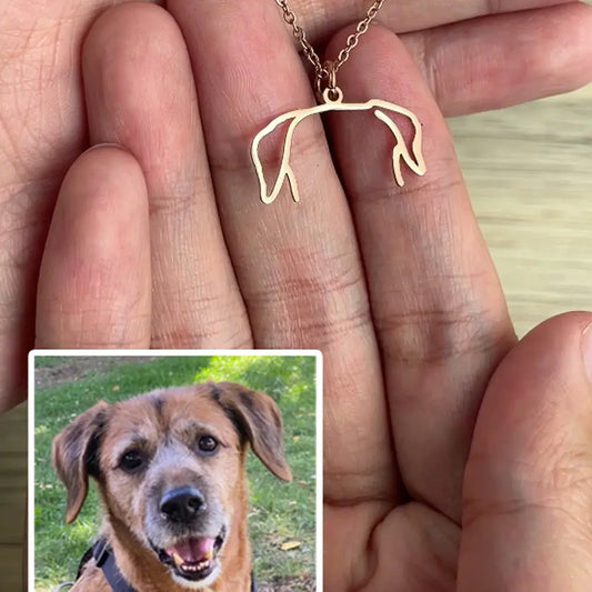 Custom Dog Ears Outline Necklace|Pet Silhouette Necklace, Memorial Pet Portrait Gift