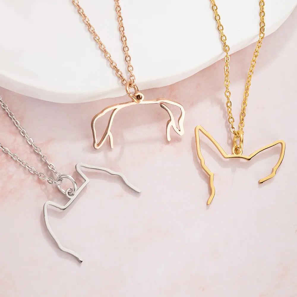 Custom Dog Ears Outline Necklace|Pet Silhouette Necklace, Memorial Pet Portrait Gift
