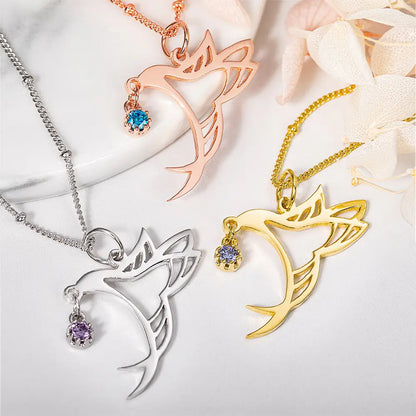 Custom Dainty Birthstone Hummingbird Necklace |Sterling Silver Hummingbird Necklace