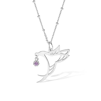 Custom Dainty Birthstone Hummingbird Necklace |Sterling Silver Hummingbird Necklace