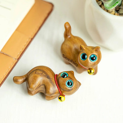 Custom Small Cute Cat Wooden Sculptures Handmade Craft | Cat themed gifts