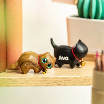 Custom Small Cute Cat Wooden Sculptures Handmade Craft | Cat themed gifts