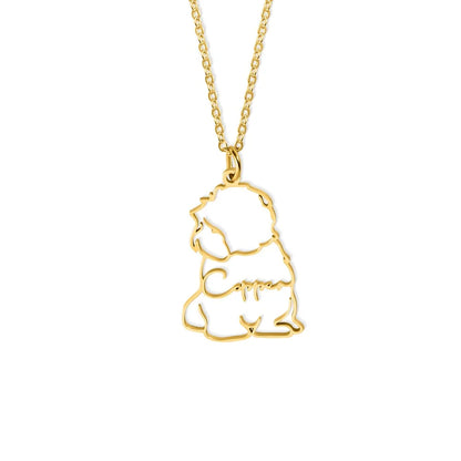 Custom One Line Art Drawing Dog Silhouette Necklace with name