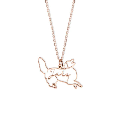 Custom One Line Art Drawing Dog Silhouette Necklace with name