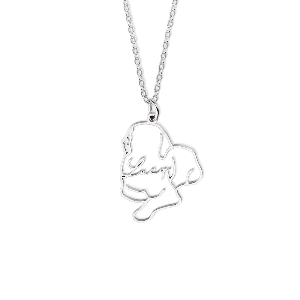 Custom One Line Art Drawing Dog Silhouette Necklace with name