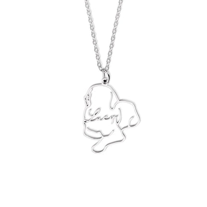 Custom One Line Art Drawing Dog Silhouette Necklace with name