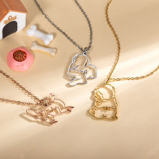 Custom One Line Art Drawing Dog Silhouette Necklace with name