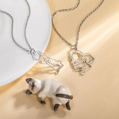 Custom One Line Art Drawing Dog Silhouette Necklace with name