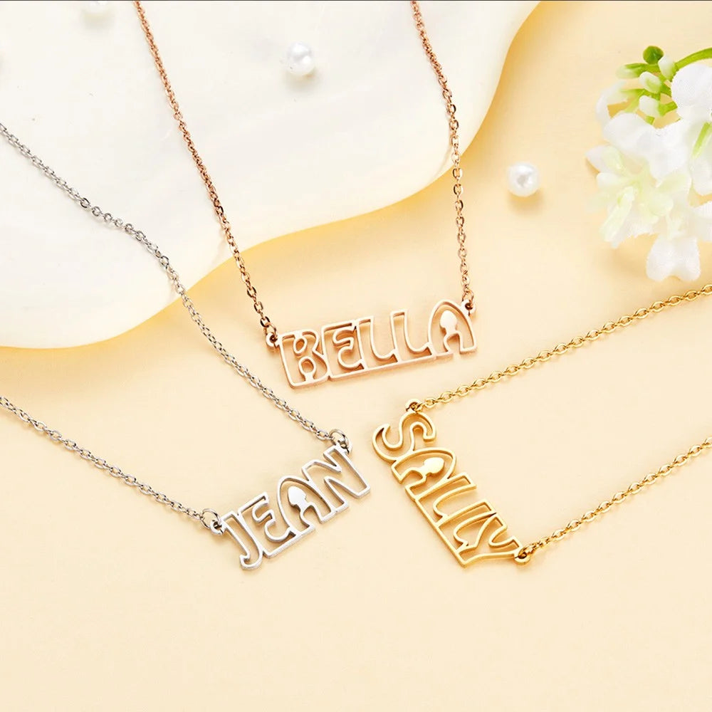 Custom Hollow Font Name Necklace | Anniversary Gift, Mothers Day Gift, Gift For Her