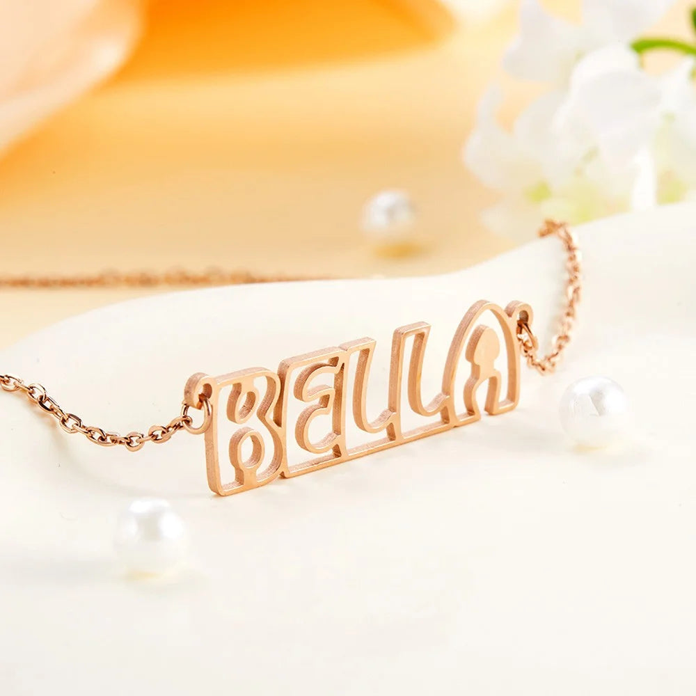 Custom Hollow Font Name Necklace | Anniversary Gift, Mothers Day Gift, Gift For Her