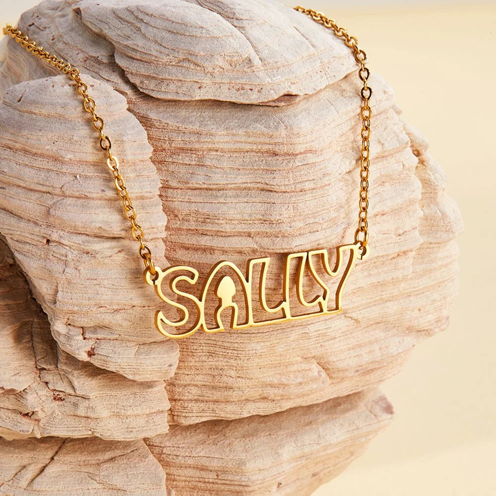 Custom Hollow Font Name Necklace | Anniversary Gift, Mothers Day Gift, Gift For Her