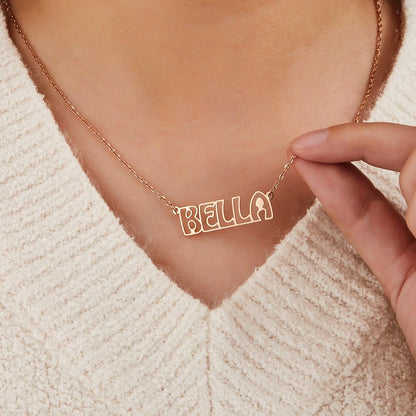 Custom Hollow Font Name Necklace | Anniversary Gift, Mothers Day Gift, Gift For Her