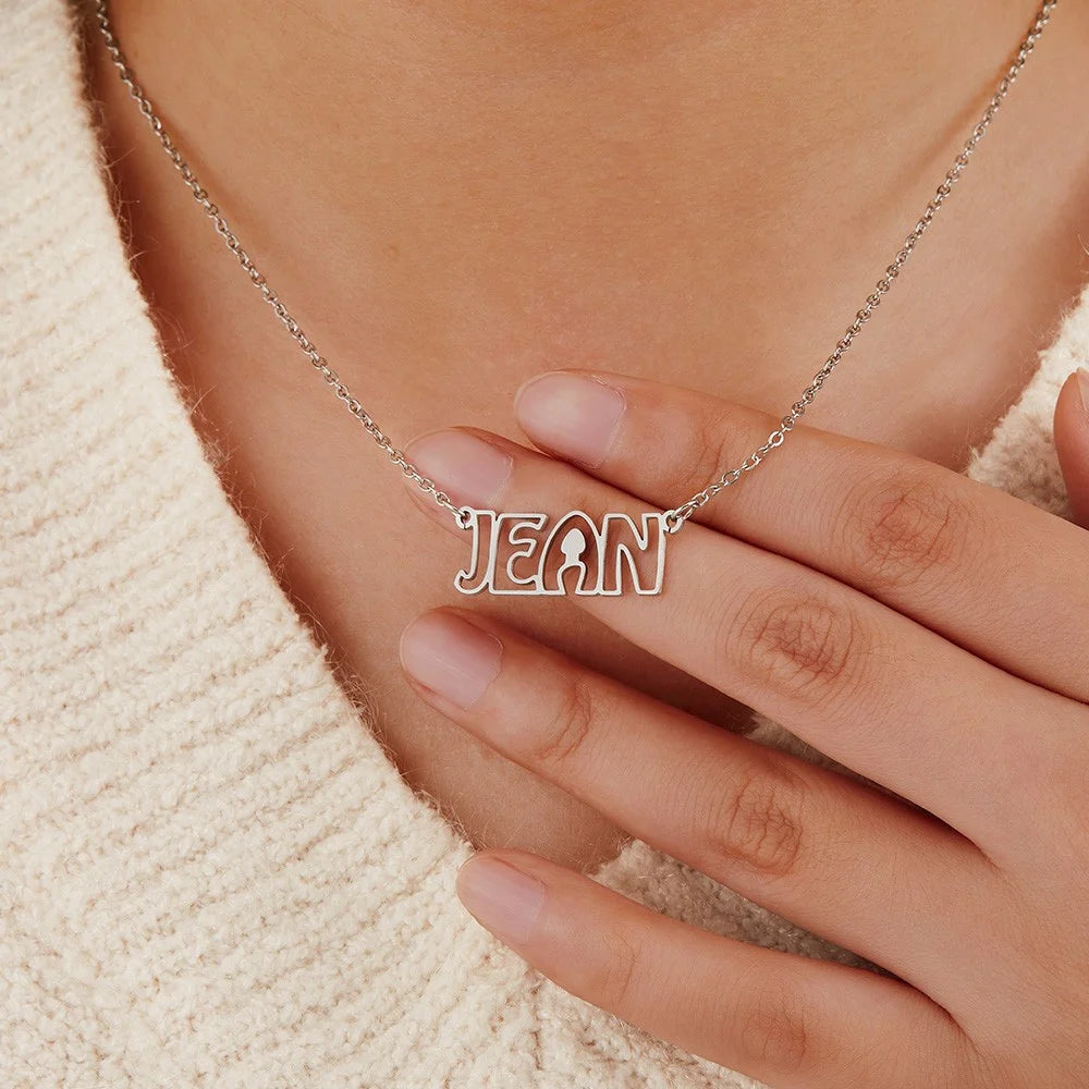 Custom Hollow Font Name Necklace | Anniversary Gift, Mothers Day Gift, Gift For Her