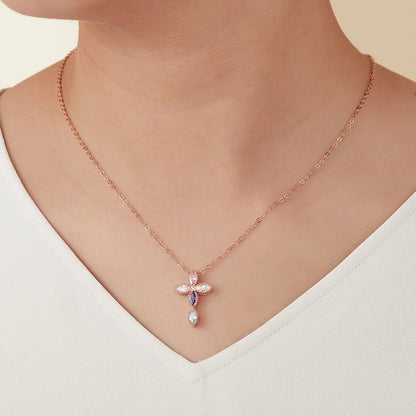 Custom Birthstone Cross Pendant Necklace | 5 Stone Birthstone Necklace