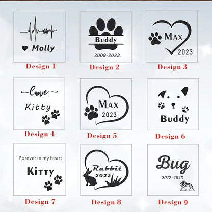Nine engraving design options for personalized wooden pet memorial keepsake box