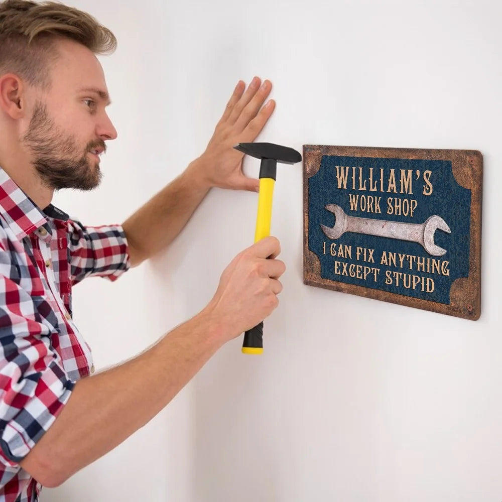 Custom Garage Sign |  Rust Metal Design Wall Art |  I Can Fix Anything | Engraved gifts for him