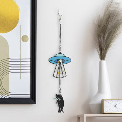 Personalized Cat UFO Suncatcher with Pressed Flowers | Custom Cat Name Ornament
