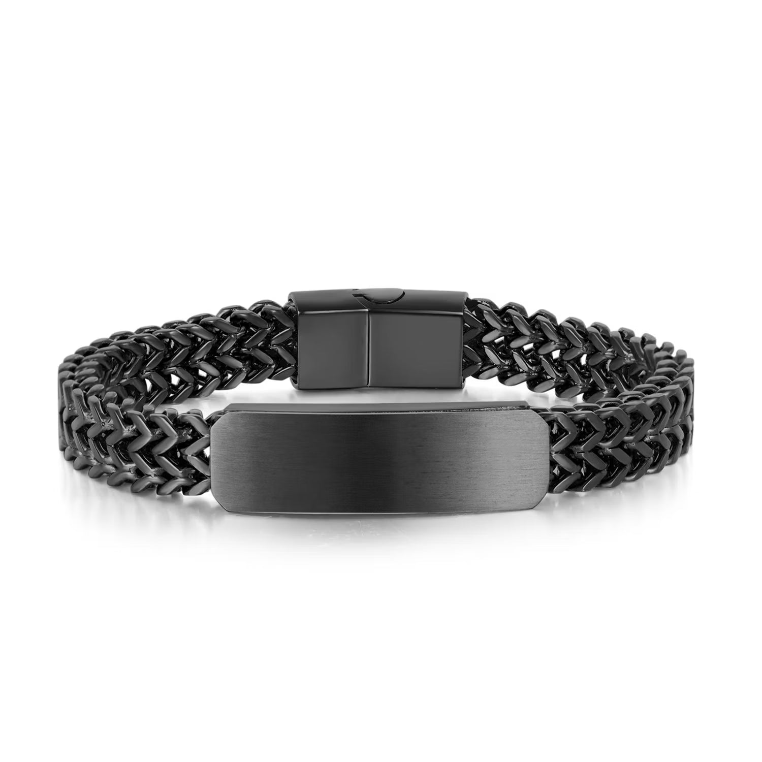 Custom men's bar bracelet with engraved stainless steel nameplate