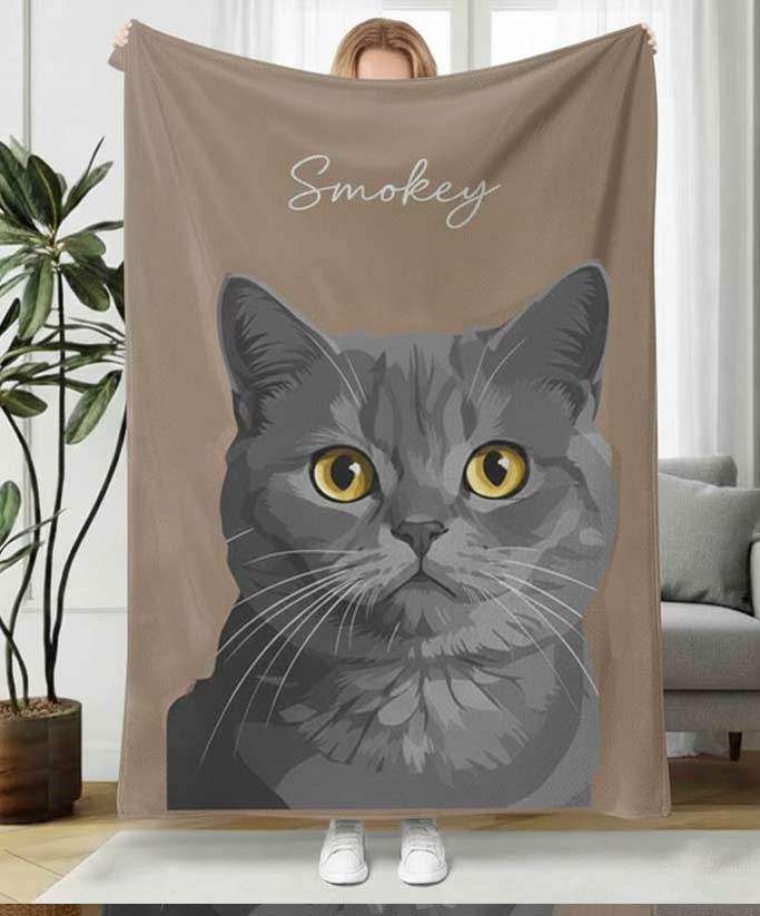 Custom Cat Portrait Blanket – Personalized Cat Lover Gift
