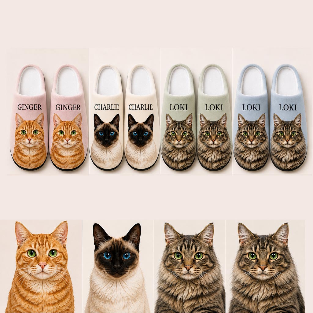 Custom Cat Face Slippers | Personalized Cat Photo Slippers