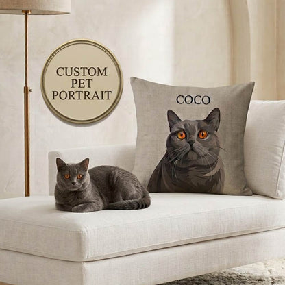 Custom Cat Portrait Pillow Case | Personalized Digital Illustration