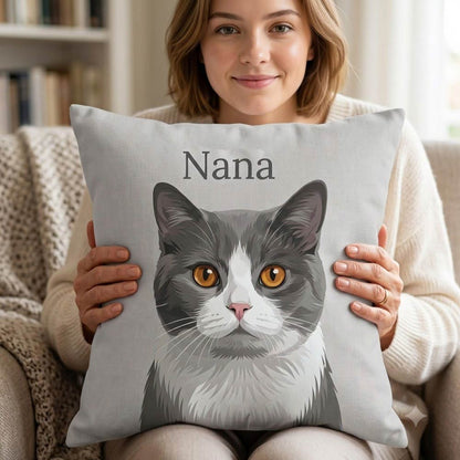 Custom Cat Portrait Pillow Case | Personalized Digital Illustration