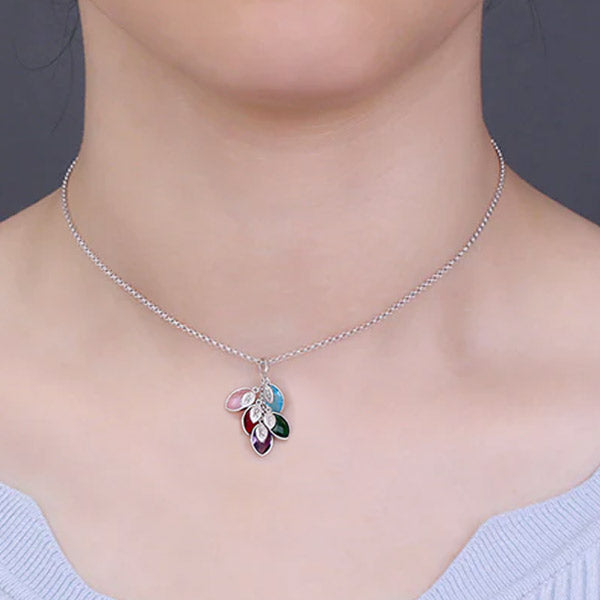 Personalized Family Symbol Leaves Birthstone with Engraved Name Necklace