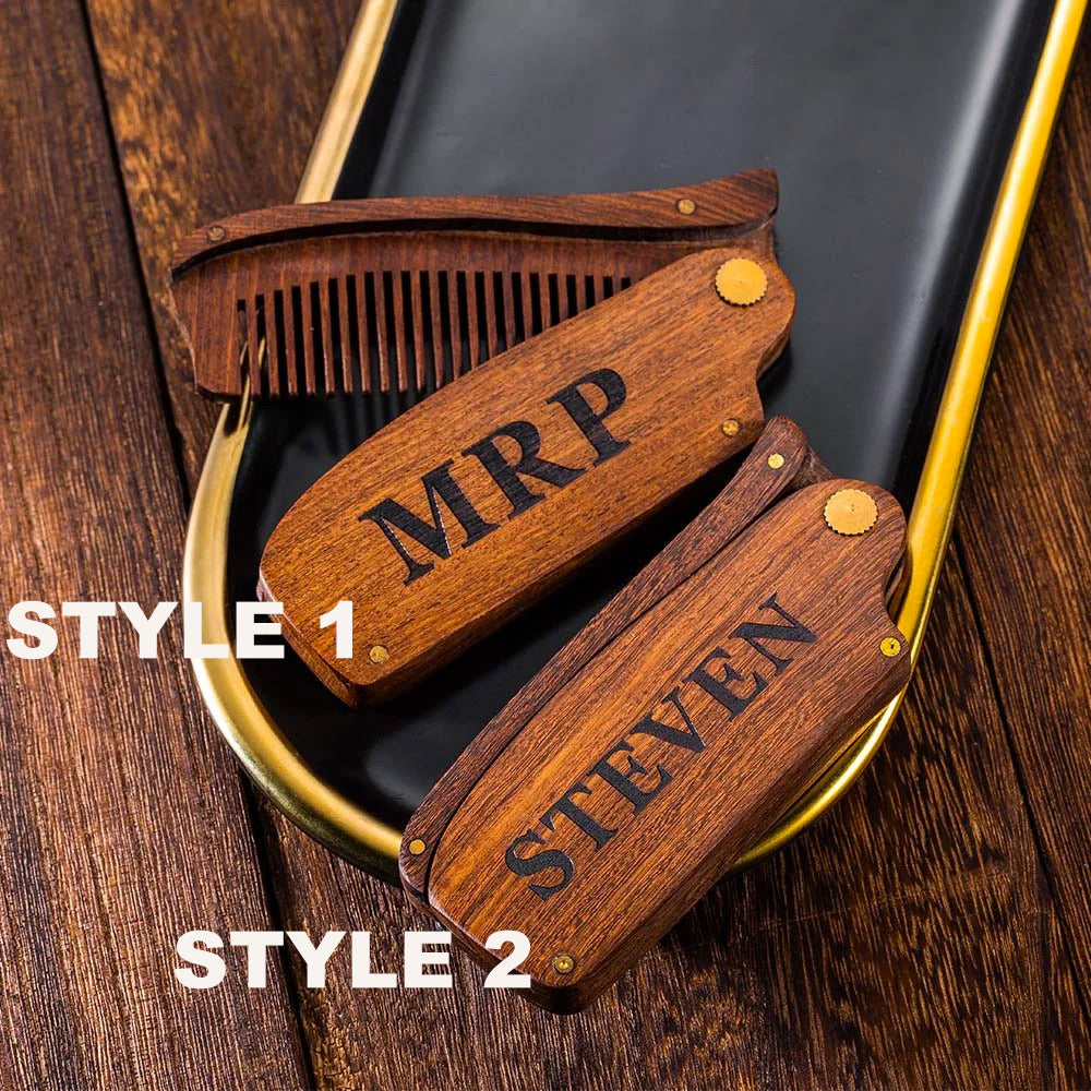 Custom Folding Wooden Beard comb for /Dad/ Boyfriends/ Groomsmen