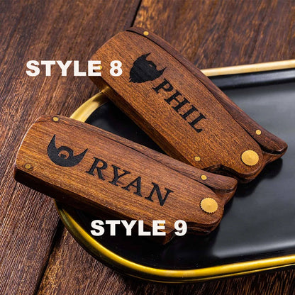 Custom Folding Wooden Beard comb for /Dad/ Boyfriends/ Groomsmen