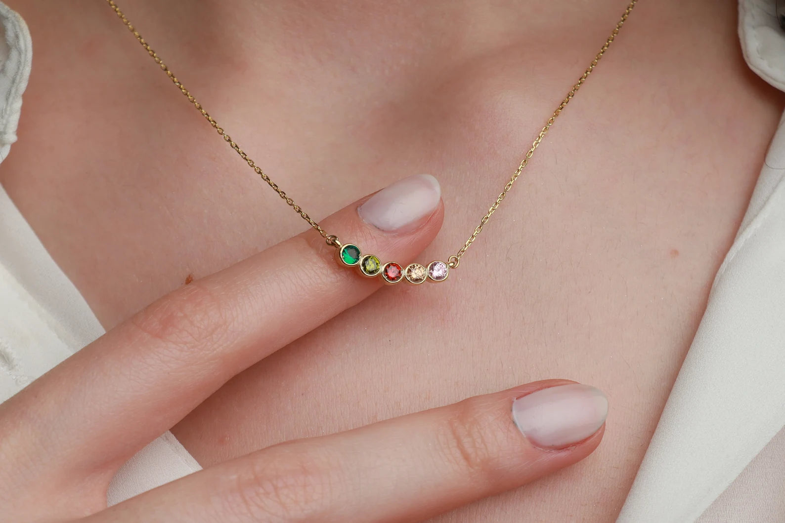 Personalized Dainty Family Circle Birthstone Necklace