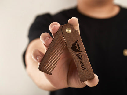 Custom Folding Wooden Beard comb for /Dad/ Boyfriends/ Groomsmen