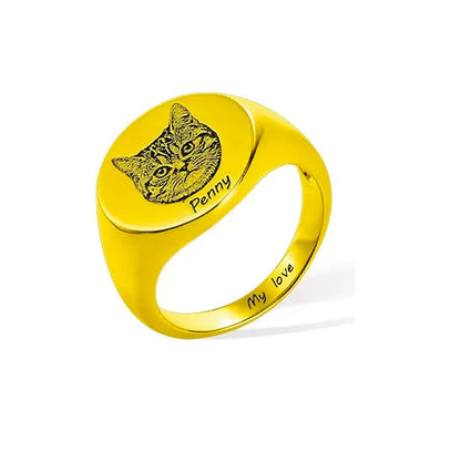 Personalized Signet Ring Engraved Pet portrait| Dog/Cat Mom/Pet Lover Gifts