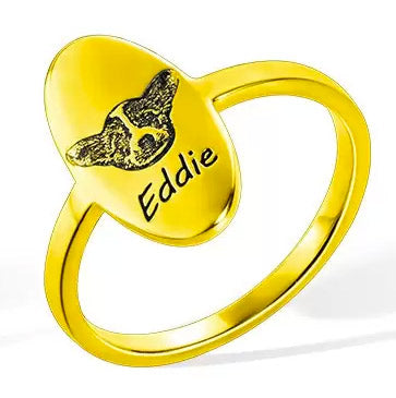 Personalized Signet Ring Engraved Pet portrait| Dog/Cat Mom/Pet Lover Gifts