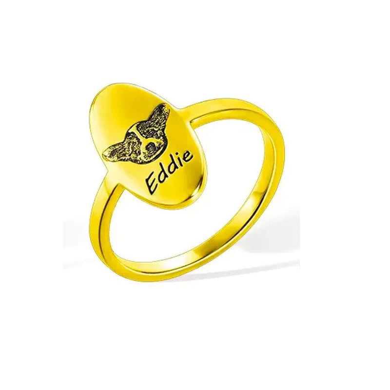 Personalized Signet Ring Engraved Pet portrait| Dog/Cat Mom/Pet Lover Gifts