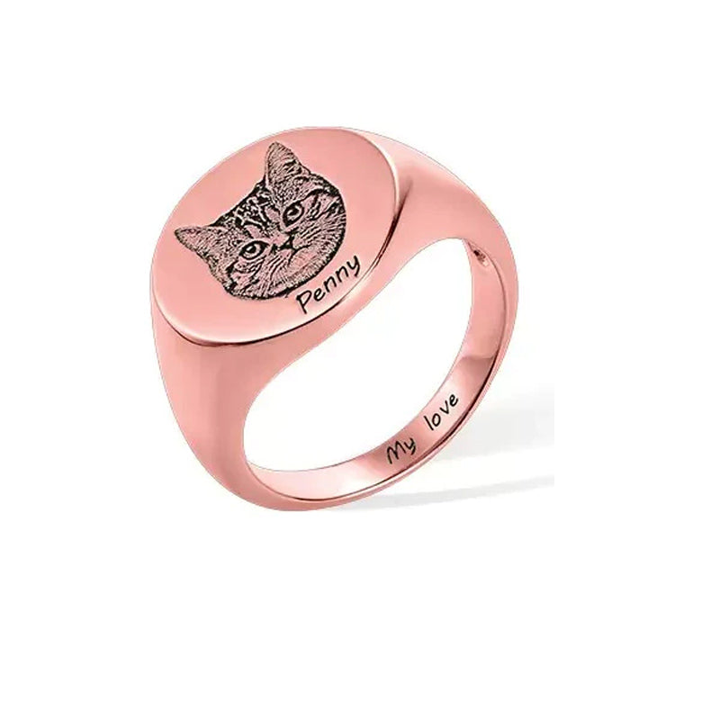Personalized Signet Ring Engraved Pet portrait| Dog/Cat Mom/Pet Lover Gifts