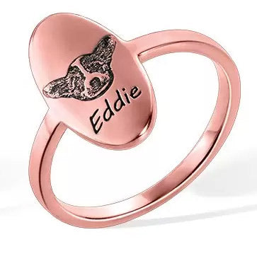 Personalized Signet Ring Engraved Pet portrait| Dog/Cat Mom/Pet Lover Gifts